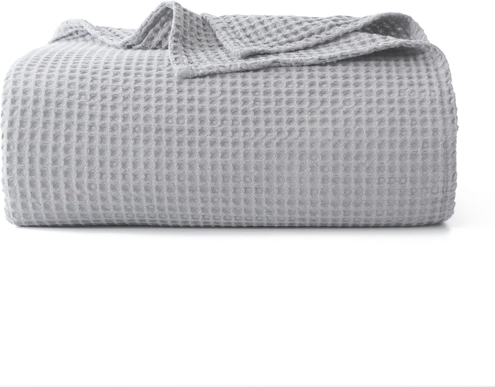 100% Cotton Waffle Blanket for Bed Full Size, Light Grey, 84 x 90 Inches