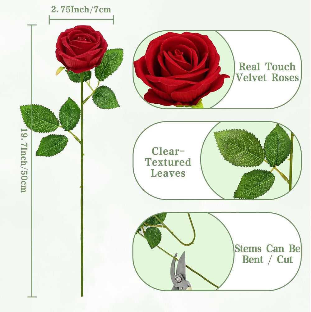Waipfaru 50 Pcs Red Roses Artificial Flowers