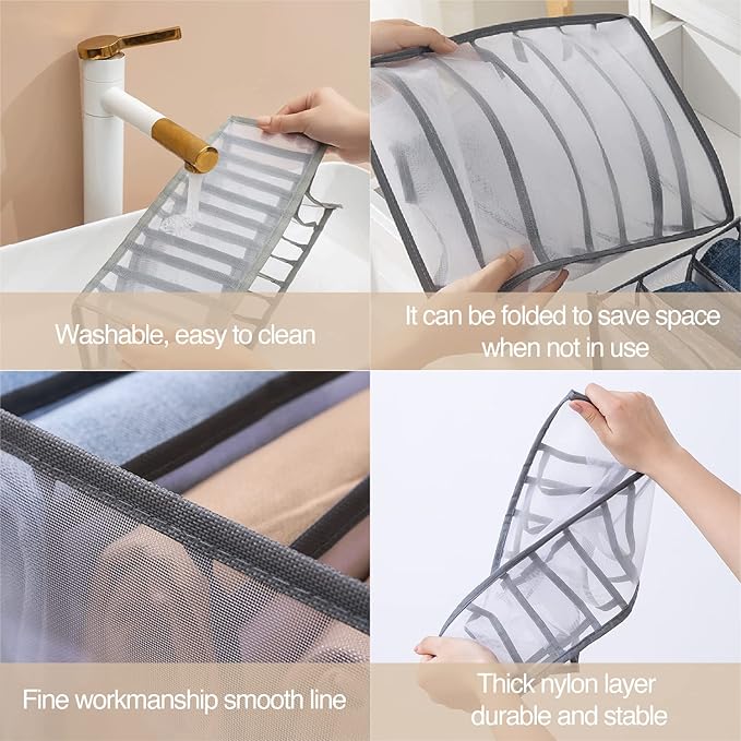 Wardrobe Clothes Organizer, 7 Grids Washable Portable Closet Organizer Mesh - Image 6