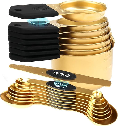 16-Piece Stainless Steel Measuring Cups and Spoons Set, Strong Magnetic Nesting by FONYA