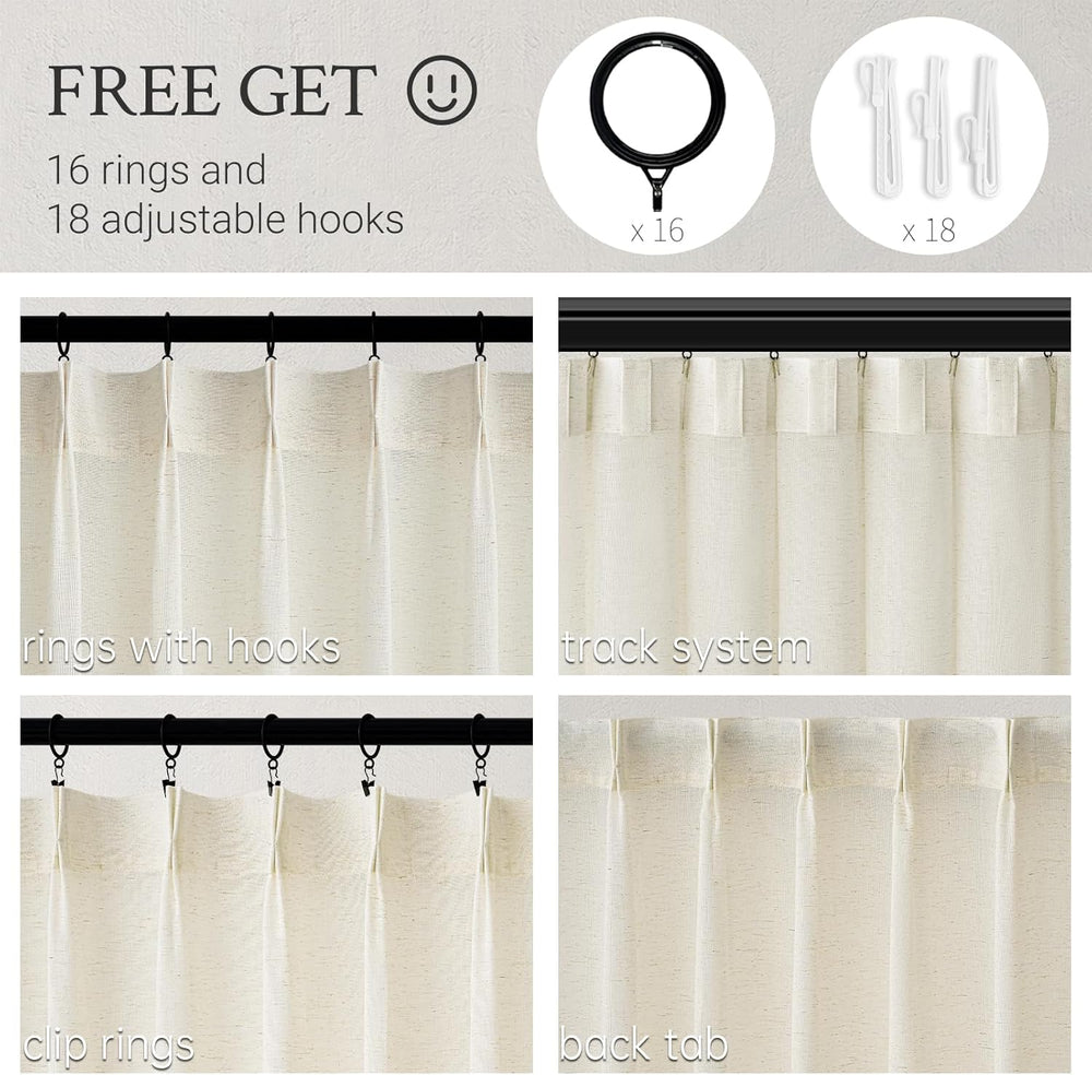 Topfinel Natural Pinch Pleated Linen Curtains 84 Inch Length 2 Panels for Bed...