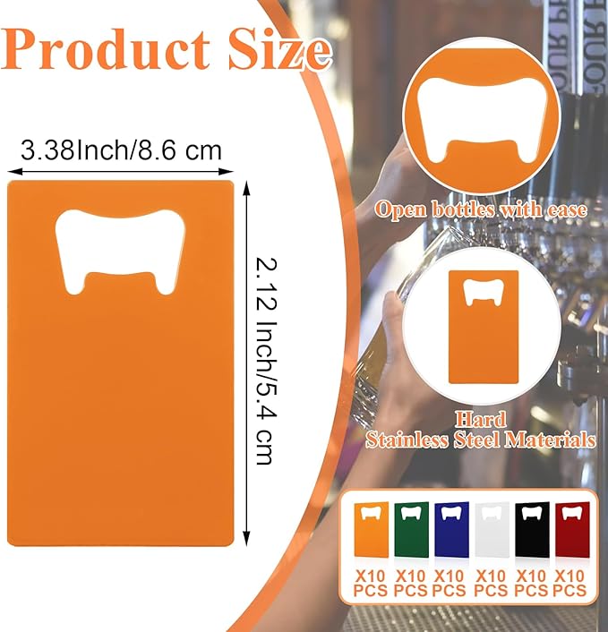 QTLCOHD 60 Pieces Credit Card Bottle Opener Stainless Steel Bottle Opener Bulk - Image 2