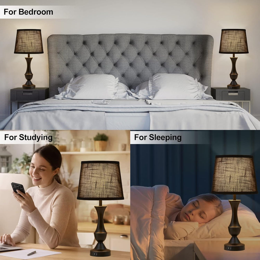 Black Touch Table Lamps Set of 2, 22" Tall Bedside Lamps