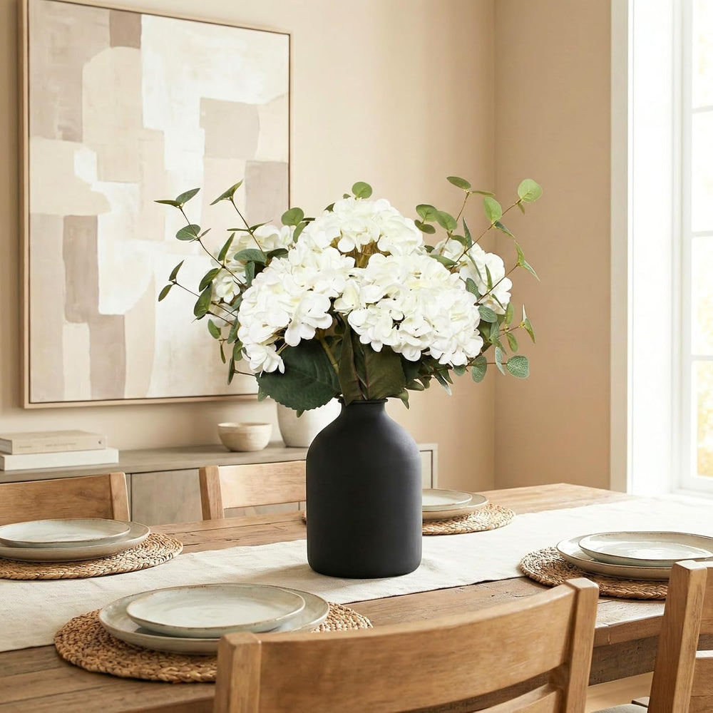 Real Touch White Faux Hydrangea And Eucalyptus, Floral Arrangement For Vase