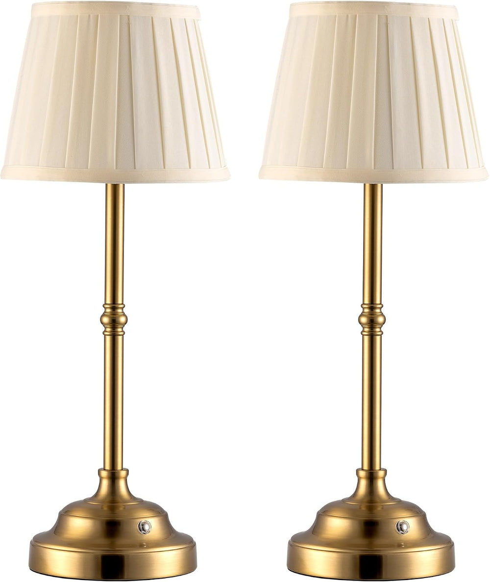 KDG Gold Cordless LED Table Lamps Set of 2, Beige Fabric Shade Desk Lamps