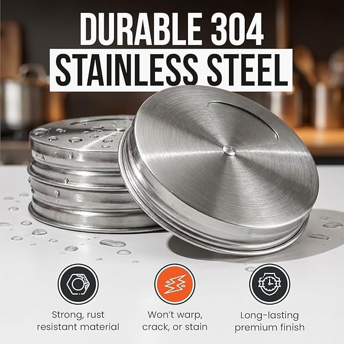 Mason Jar Spice Shaker Lids Stainless Steel – 8 Pack Adjustable Spice Lids - Image 4