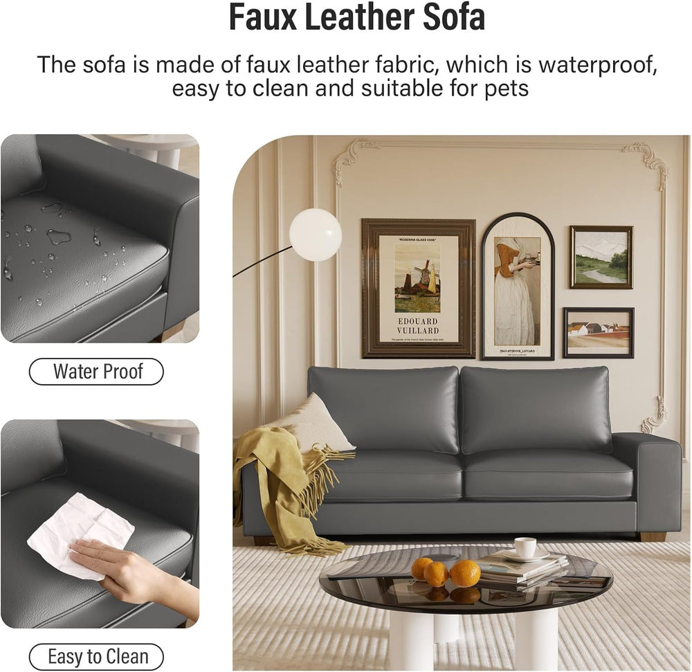 Valthie 88.58" Faux Leather Loveseat Sofa Couch for Living Room, Grey