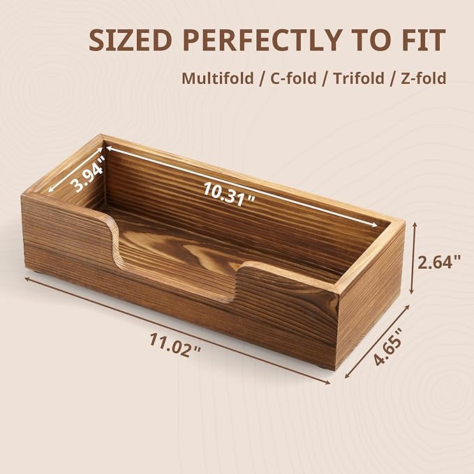 Paper Towel Dispenser Countertop, Burnt Wood Folded Paper Hand Towel Holder - Image 2