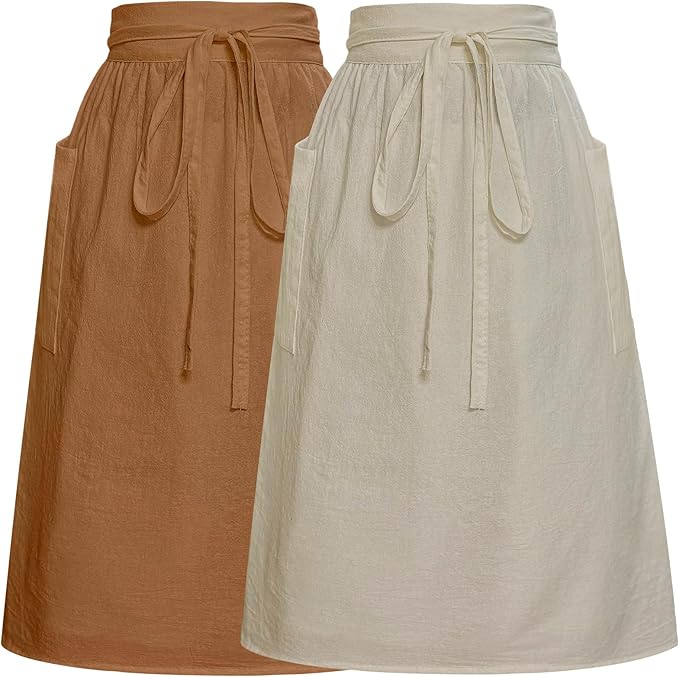 Cotton Linen Half Apron for Women Vintage Waist Apron Ruffle Plain Bright Color by Cityelf