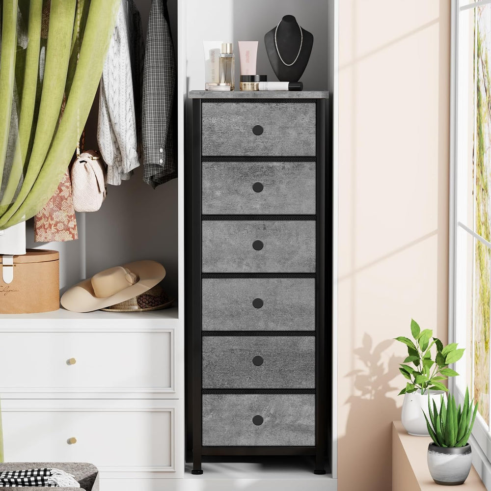 VASICAR Tall Dresser with 6 Large Drawers, Small Fabric Dresser Nightstand