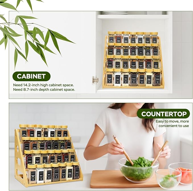 4 Tier Bamboo Spice Rack Organizer