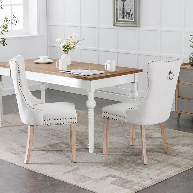 Modern Dining Chairs Set of 6, Tufted Upholstered Dining Chairs with Solid Wo...