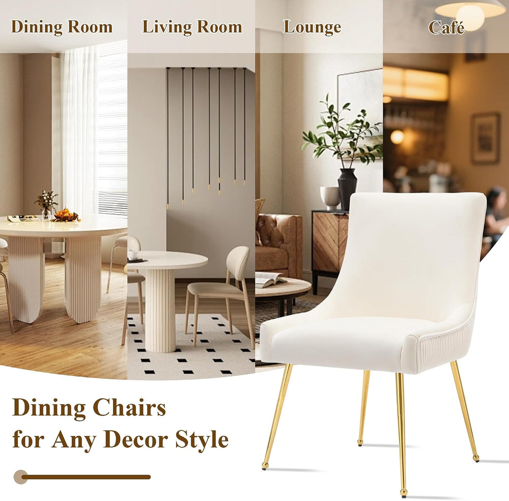adochr Velvet Dining Chairs Set of 2 with Gold Metal Legs, Beige