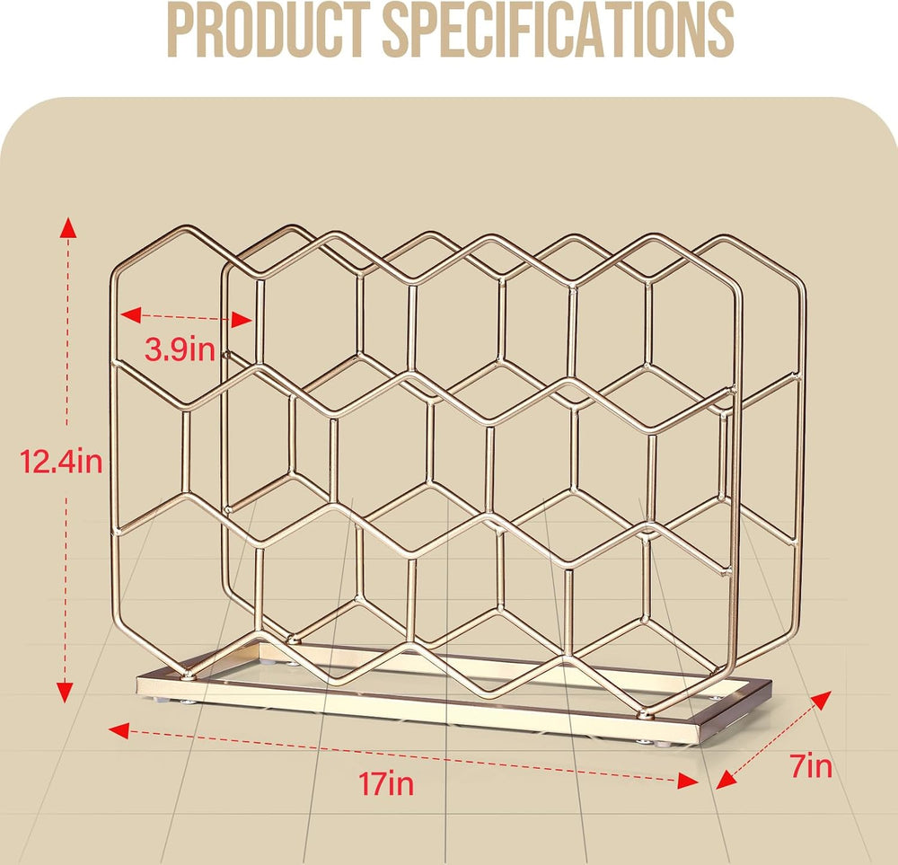 Countertop Wine Rack - 14 Bottle Freestanding Modern Gold Metal Small Wine Ra...