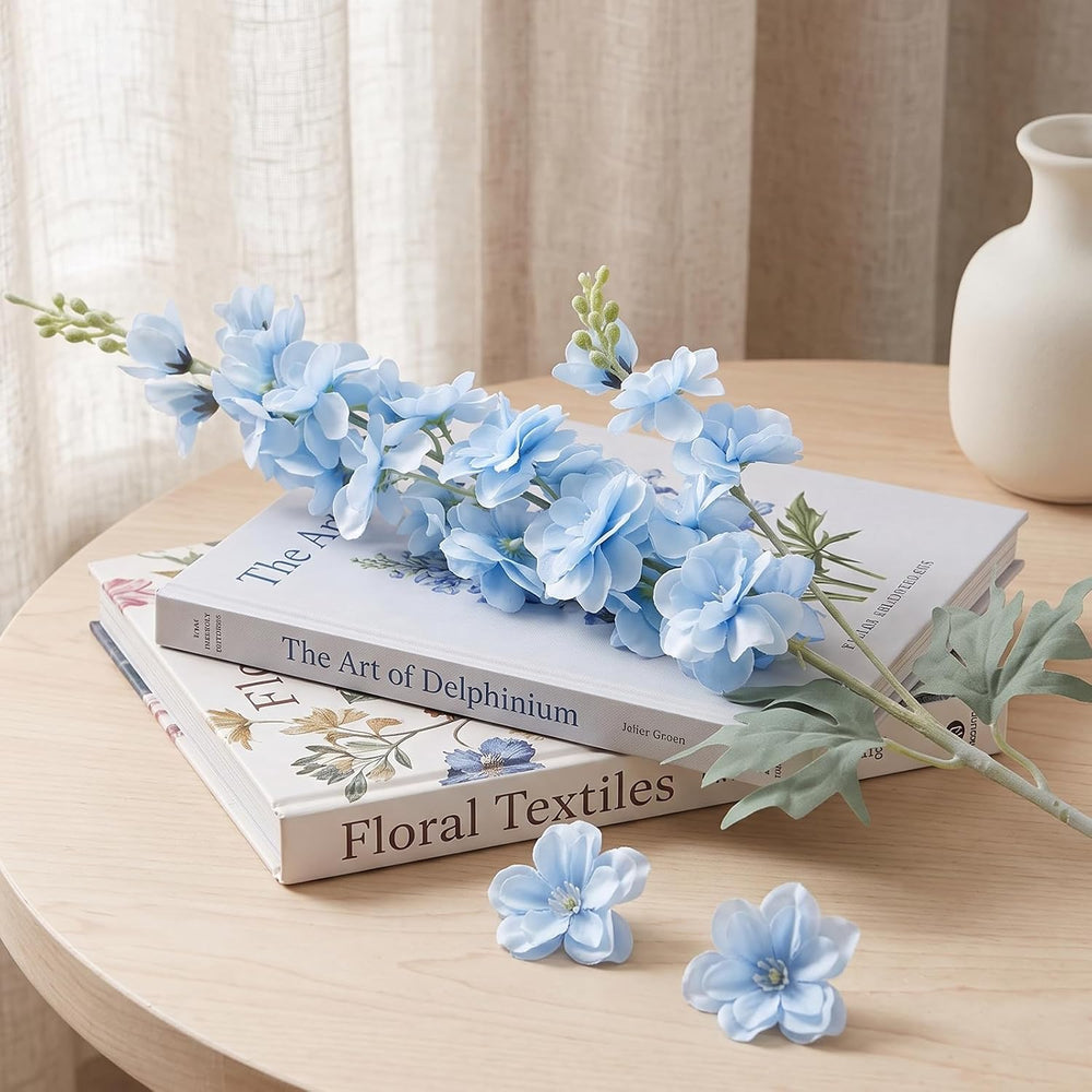 16Pcs Light Blue Delphinium Artificial Flower 33.5'' Long Stem Blue F...