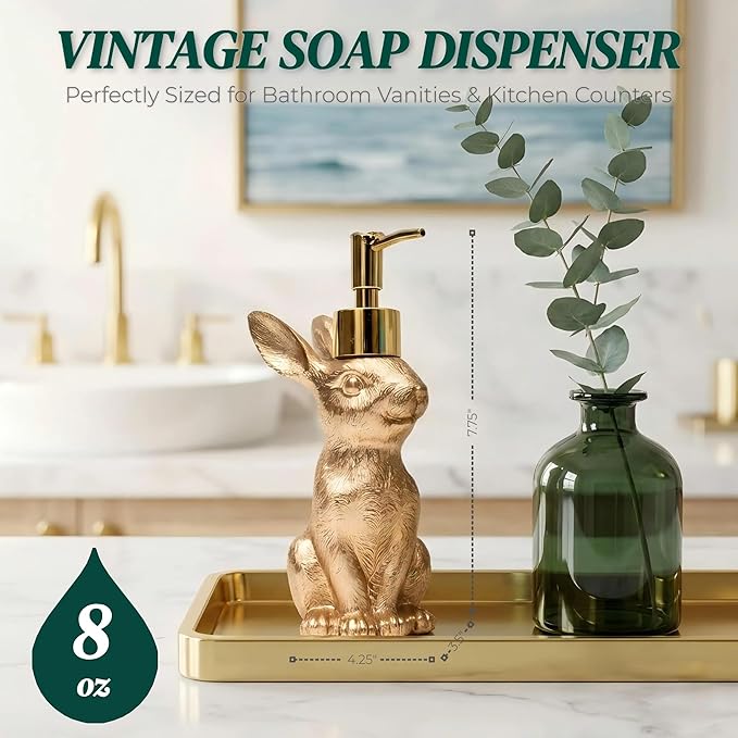 Gold Bunny Soap Dispenser – Vintage Rabbit Hand & Dish Soap Dispenser - Image 2
