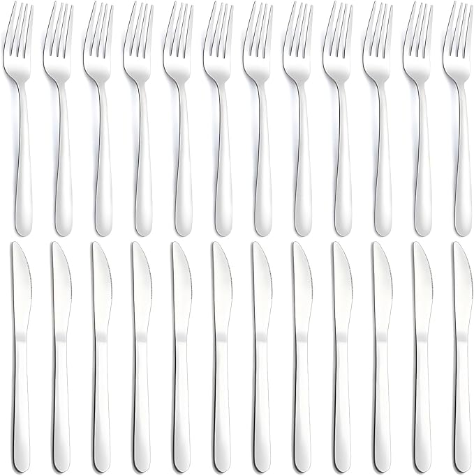 24-Piece Forks and Knives Set for 12, Food-Grade Stainless Steel Silverware Set by Gymdin