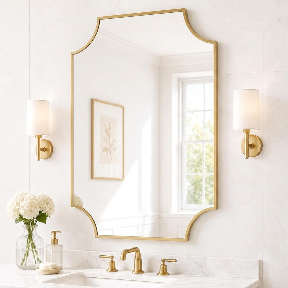 24x36 Inch Matte Gold Scalloped Rectangle Bathroom Vanity Mirror