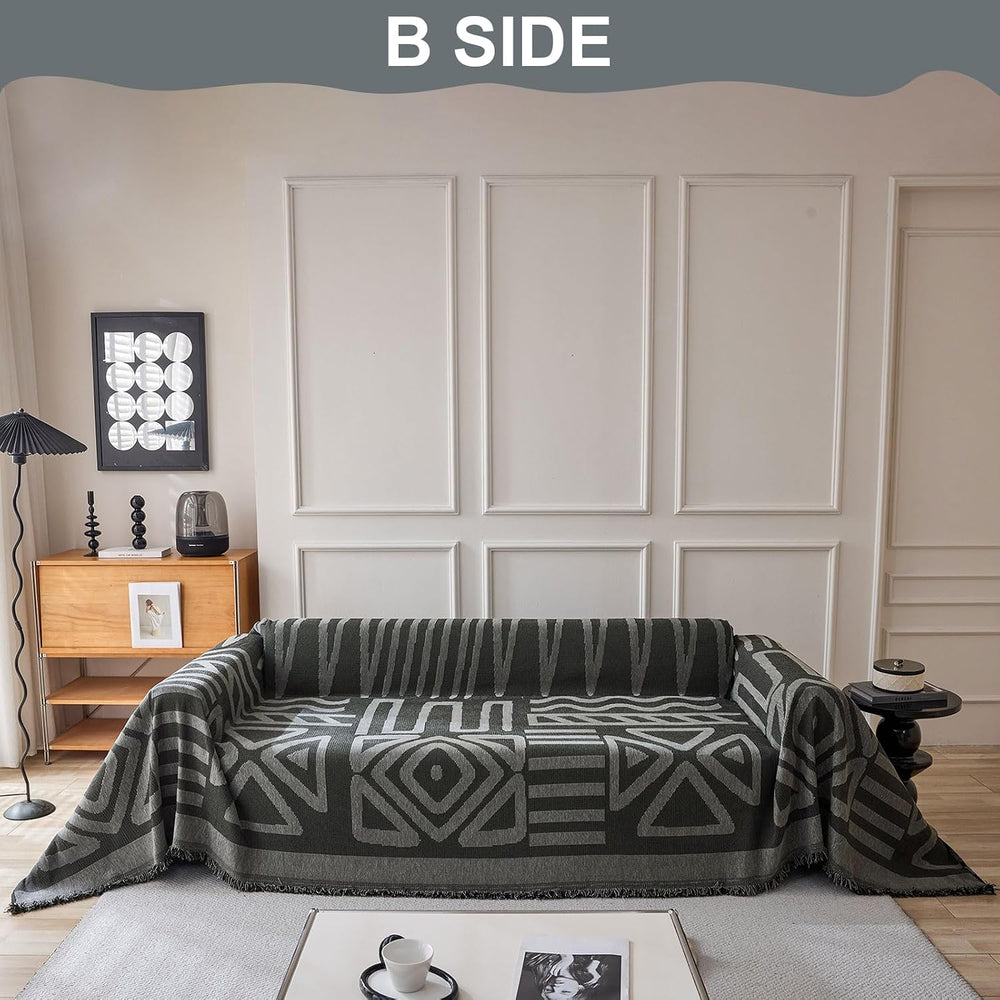 VClife Bohemian Dark Gray Black Geometric Sofa Couch Cover 71 X 134