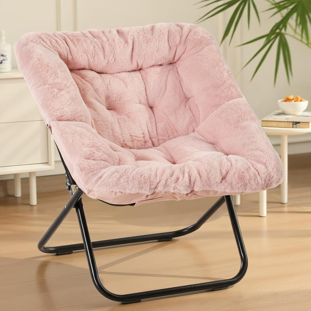 Sweetcrispy Comfy Chair for Adults, Foldable Living Room Chair, Soft Faux Fur...