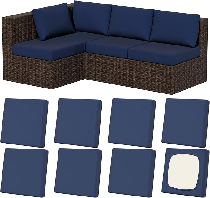 8Pcs Stretch Patio Cushion Covers, Outdoor Couch & Sofa Replacement Slipcovers by VORSHAPE