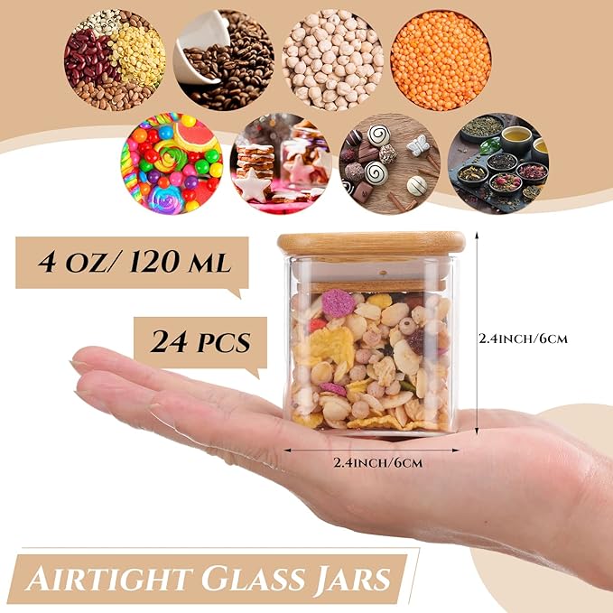 Nuenen Set of 24 Airtight Square Spice Containers 4 oz Glass Spice Jars - Image 2