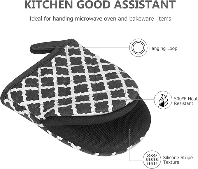 Short Oven Mitts, Heat Resistant 500°F, Silicone Grip Kitchen Gloves, Non-Slip - Image 5
