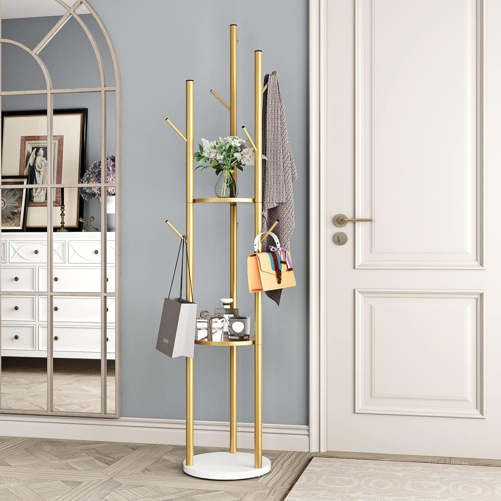 DOORXIFO Metal Gold Coat Racks Freestanding, Coat Hanger Stand, Hall Tree Rac...