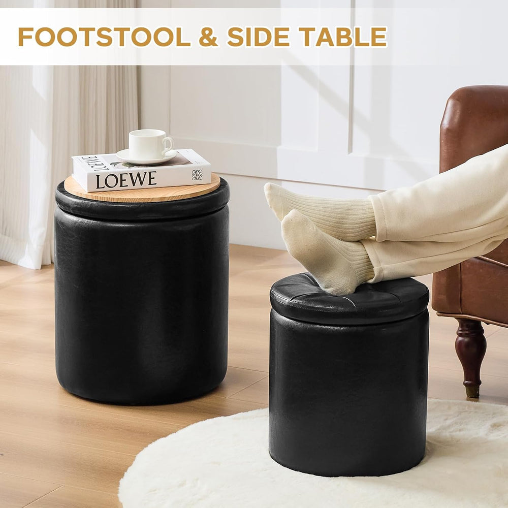 oakvivo Round Ottoman with Storage Set of 2, 12.6" W x 14.17" H &am...