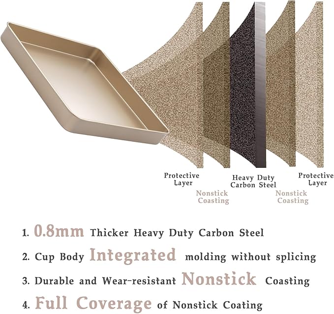 11 Inch Square Baking Sheet Set of 2, Commercial Nonstick Carbon Steel Cookie - Image 7