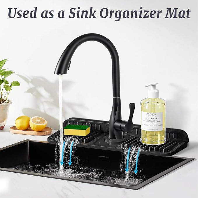PoYang 14.6 inch Faucet Mat for Kitchen Sink Splash Guard, 7° Slope Silicone - Image 6