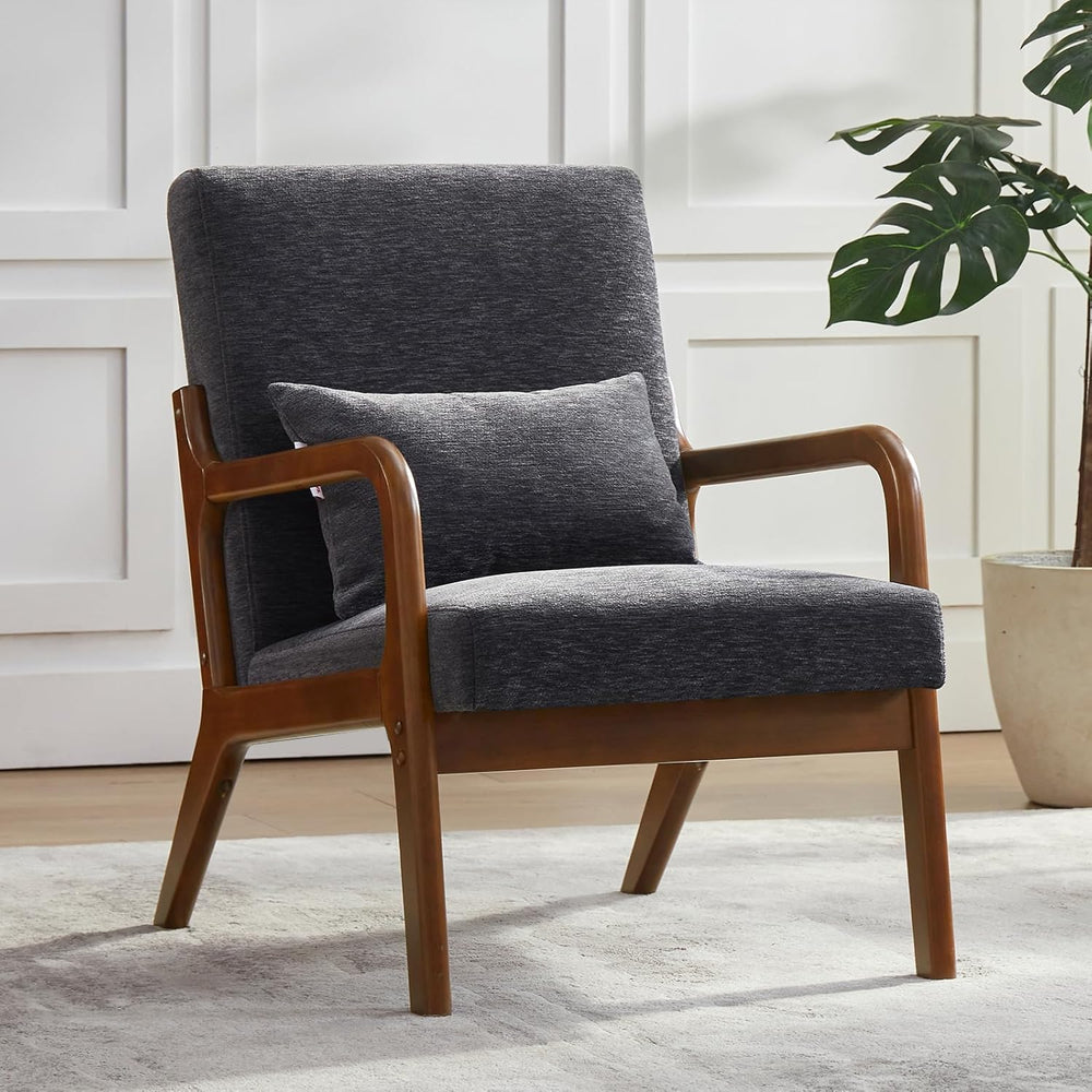 Achicsofar Accent Chair, Mid Century Modern Chenille Armchair with Pillow