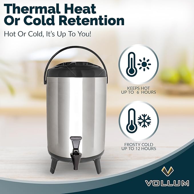 Vollum Stainless Steel Insulated Beverage Dispenser – Insulated Thermal Hot and - Image 3