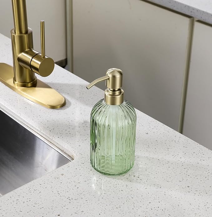 16Oz Green Glass Soap Dispenser - Image 5