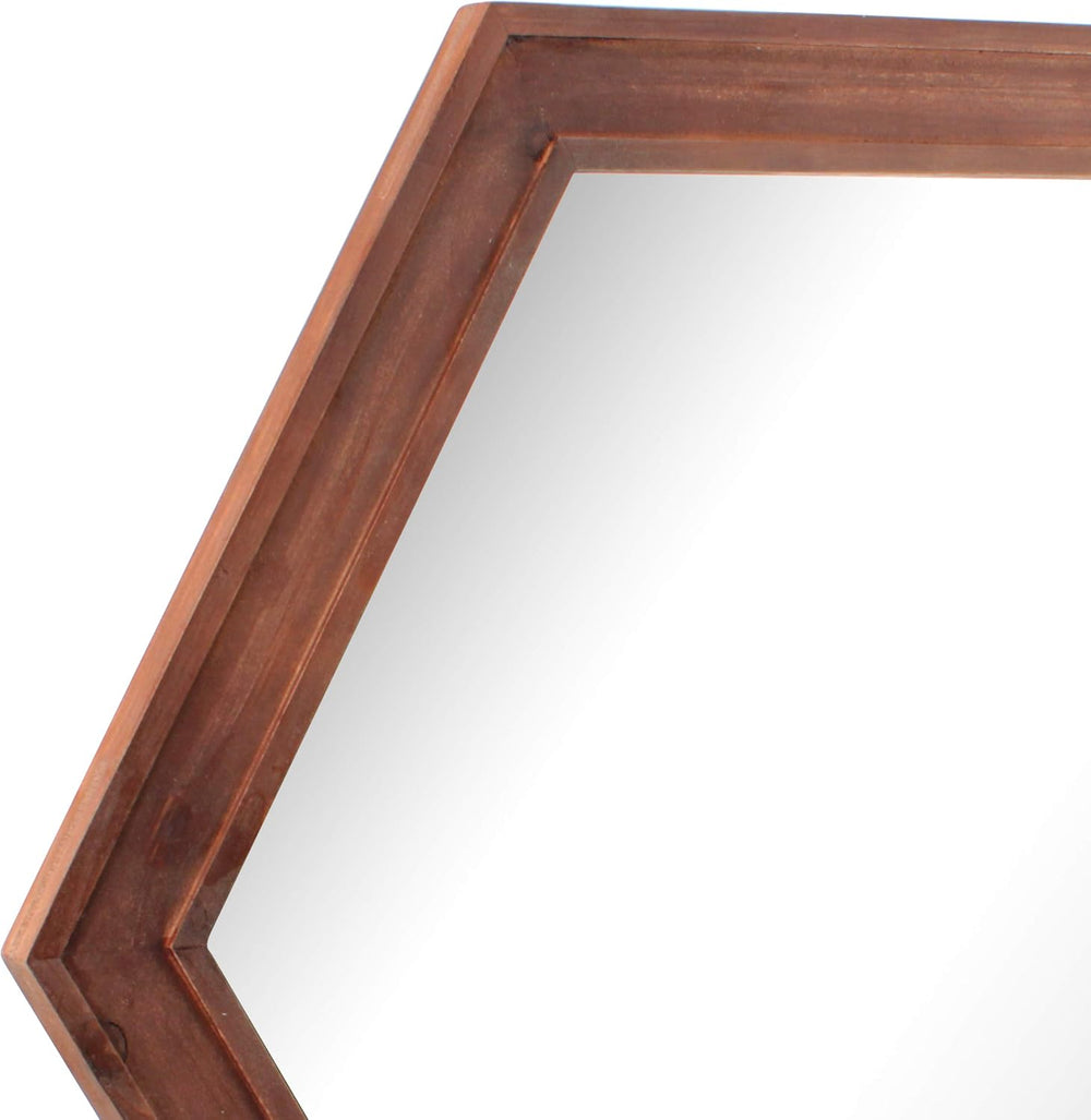 Stonebriar Decorative 24" Hexagon Wall Mirror with Redwood Frame and Att...