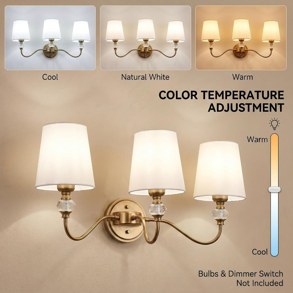 3-Light Vintage Bathroom Vanity Light Fixtures Over Mirror, Brass Vanity Ligh...