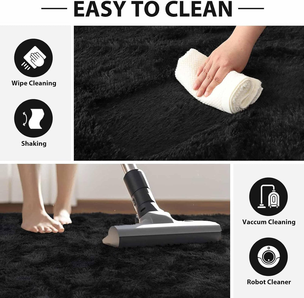 FinRèc Home 8x10 Non-Slip Fluffy Area Rugs for Living Room (Black)