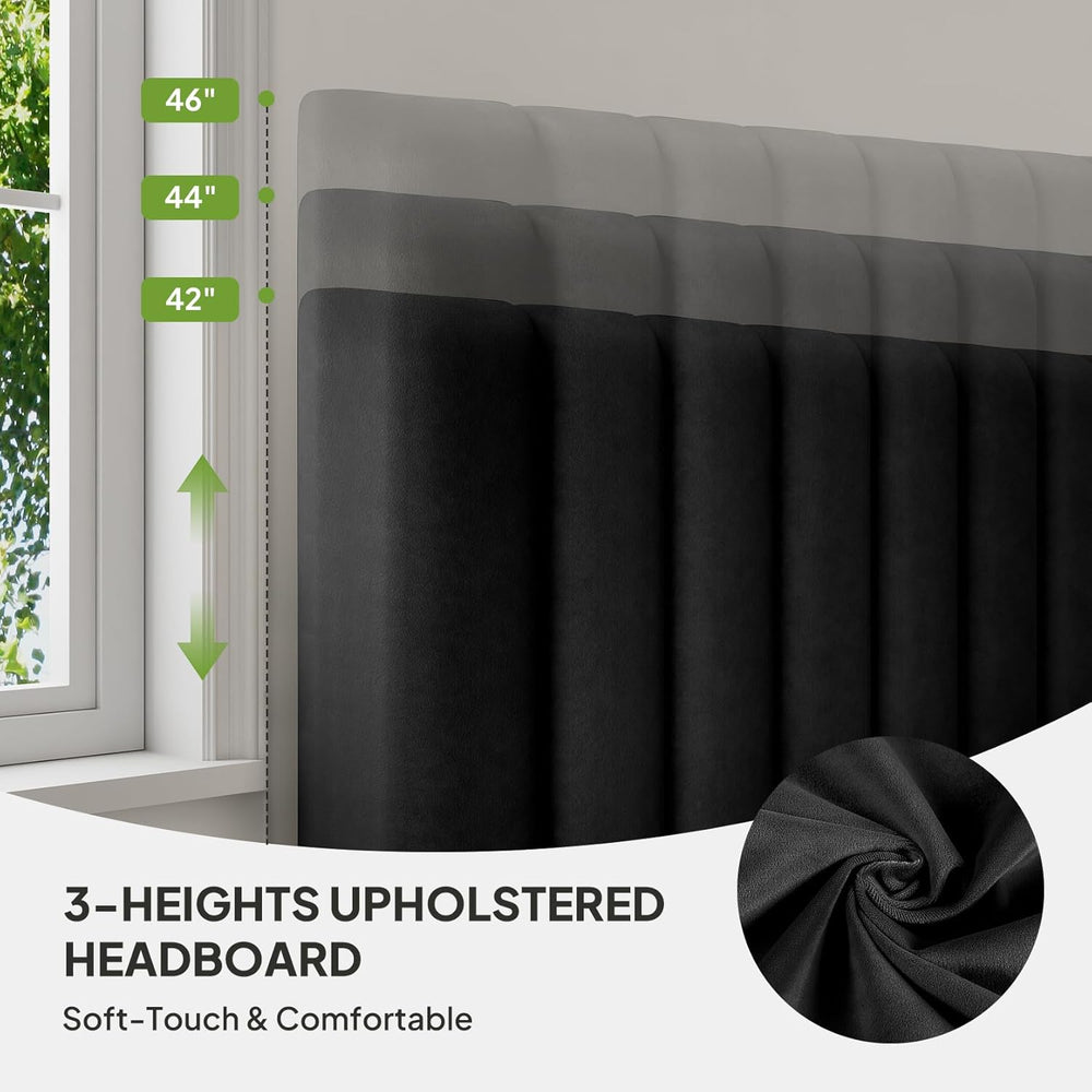 Welzona Full Size Velvet Upholstered Bed Frame with Tufted Headboard, Black
