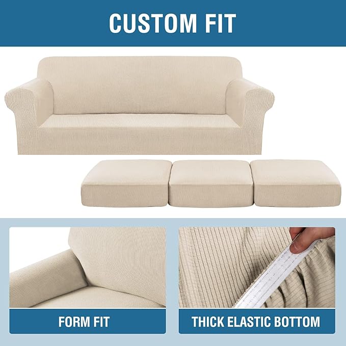4 Piece Stretch Sofa Covers for 3 Cushion Couch Covers Furniture Slipcovers for - Image 6