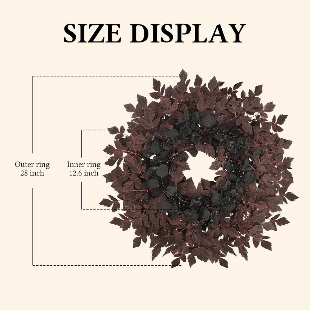 Agusbagli 28’’ Halloween Wreath for Front Door, Burgundy Fall Wreath
