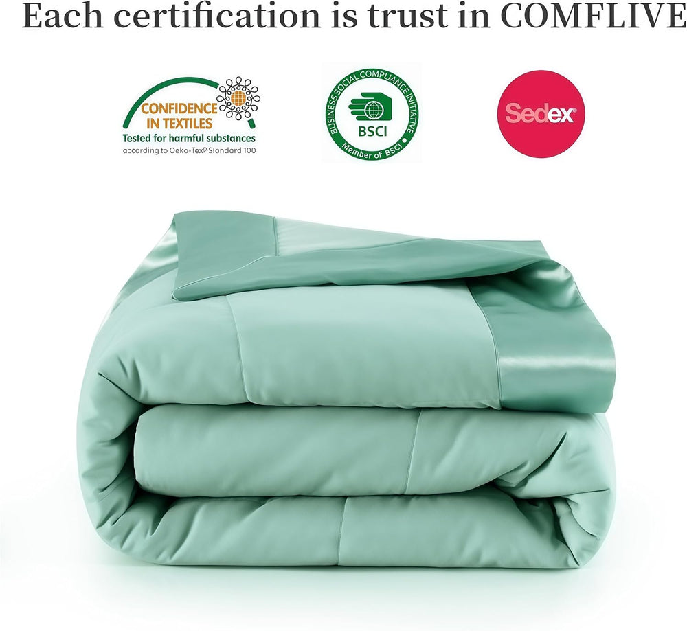 COMFLIVE King Down Alternative Blanket - Lightweight Satin Trim, Green