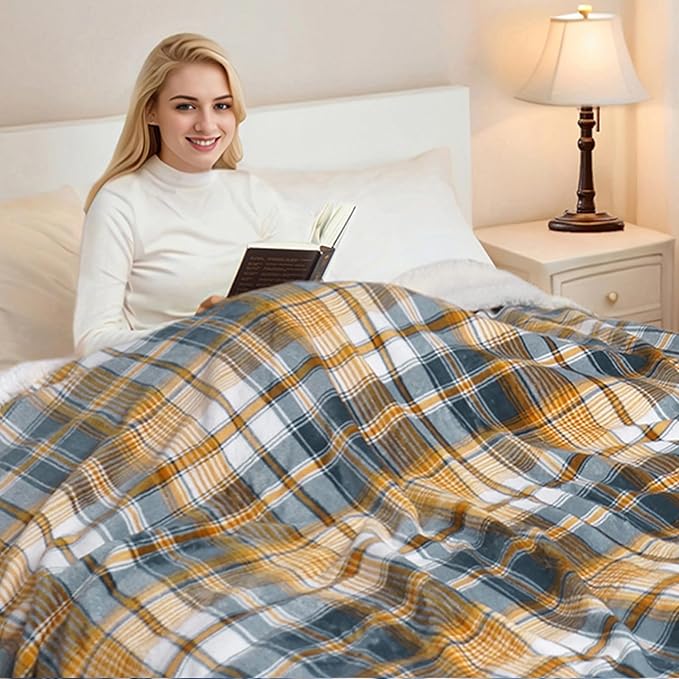 PU MEI Sherpa Blanket Twin Plaid Thick Bed Blanket, 60”*80” Super Soft Flannel - Image 4