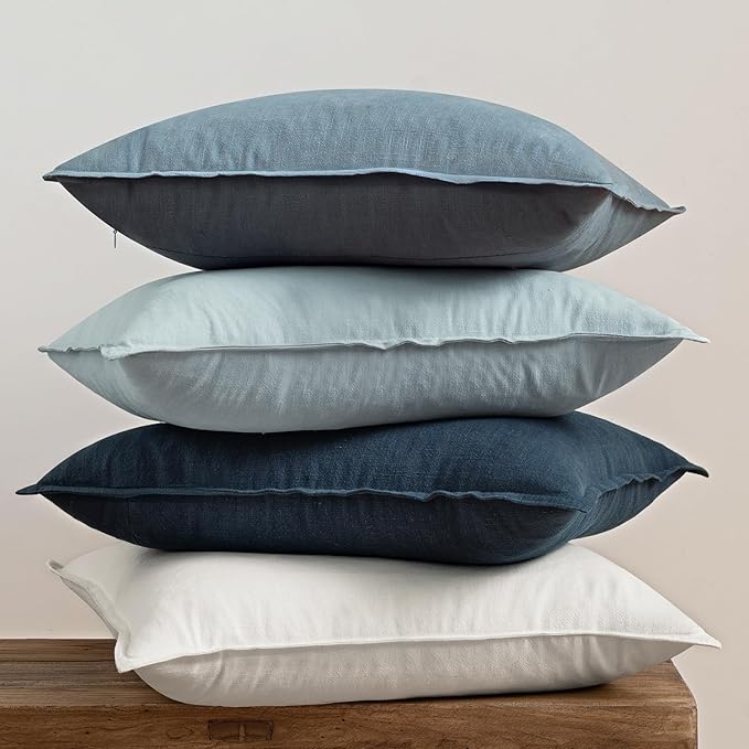 MIULEE Blue Pillow Covers Pack of 4 Decorative Natural Solid Throw Pillow - Image 3