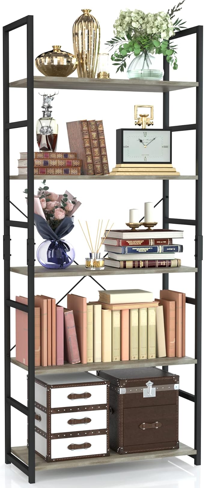 NUMENN 5 Tier Bookshelf, Tall Bookcase Shelf Storage Organizer, Modern Book S...