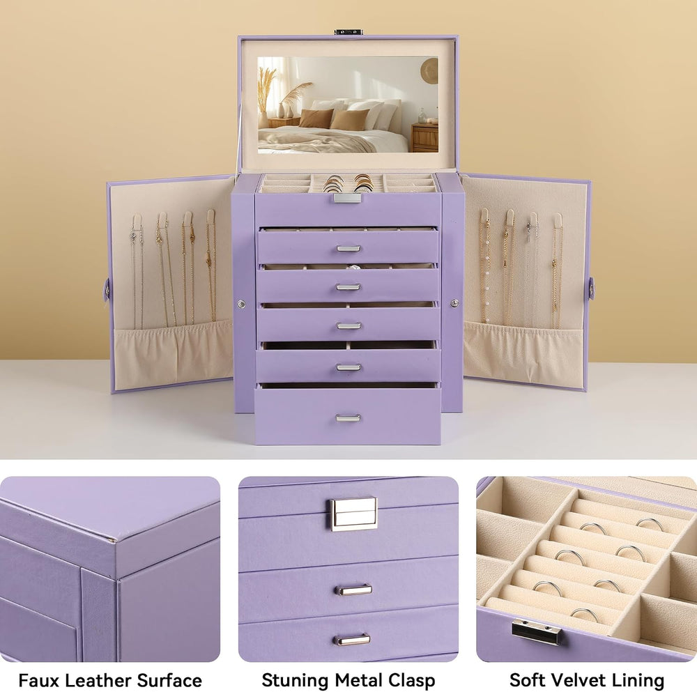 Frebeauty 6-Layer Jewelry Box for Women,Large Jewelry Organizer with Drawer