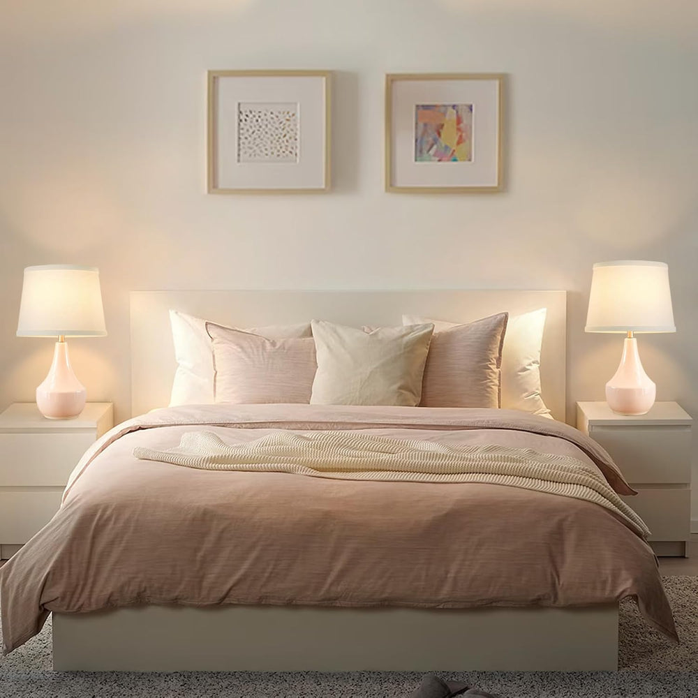 18" Table Lamp Set of 2, Ceramic Lamp Classic Beside Lamps Nightstand La...