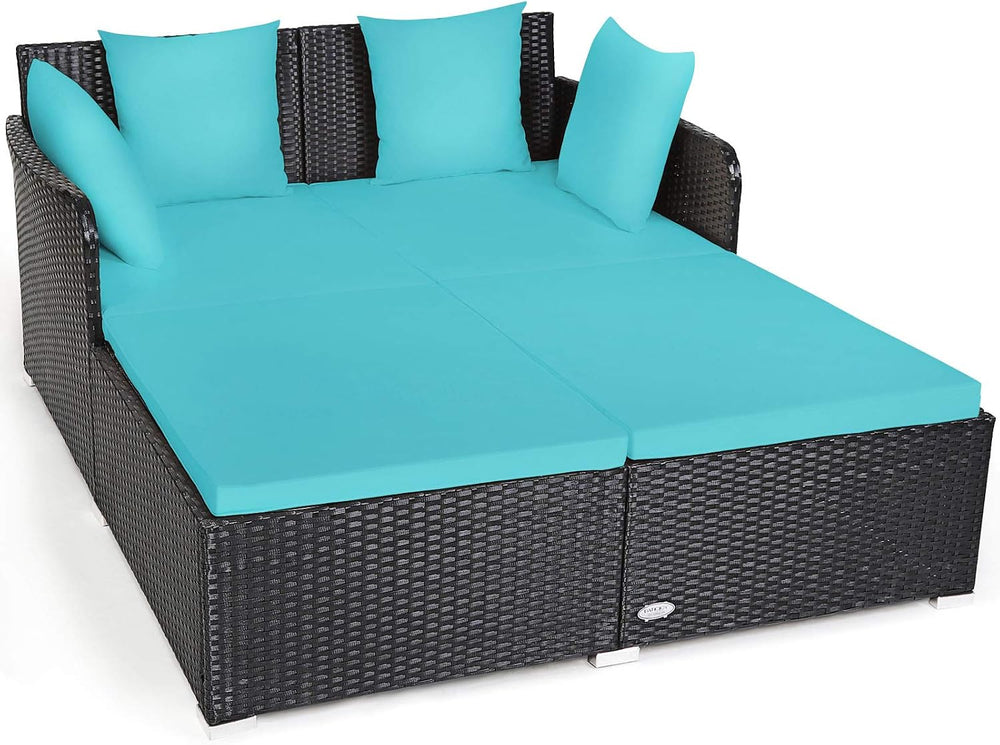 Tangkula Outdoor Rattan Daybed, Sunbed Wicker Furniture w/Spacious Seat, Upho...