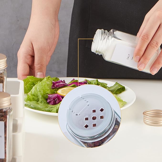 25 Pcs Spice Jars with Label- Glass Spice Jars with Gold Metal Caps, Shaker Lids - Image 4