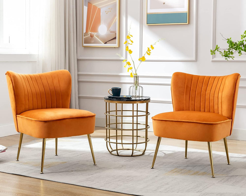 Velvet Accent Chairs Set of 2 for Comfy Living Room Armless Slipper Chair Mid...