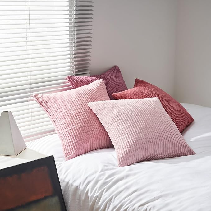 Topfinel Pink Throw Pillow Covers 16x16 Inch Set of 4, Soft Farmhouse Corduroy - Image 6